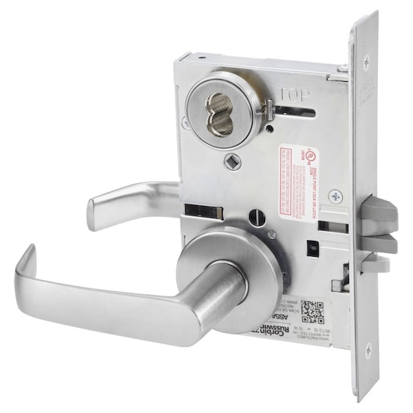 Storeroom or Closet Mortise Lock, NS Lever, A Rose, 6-Pin LFIC Less Core, Satin Stainless Steel